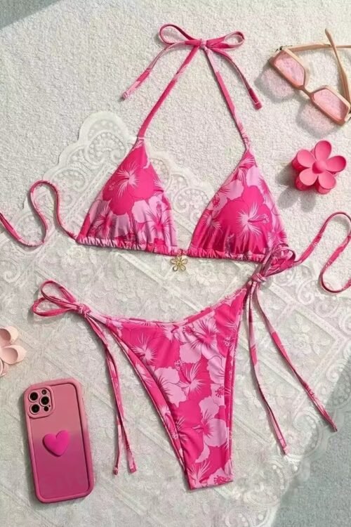Swim Wear Hot Pink Print Bikini Set Two Pcs Set